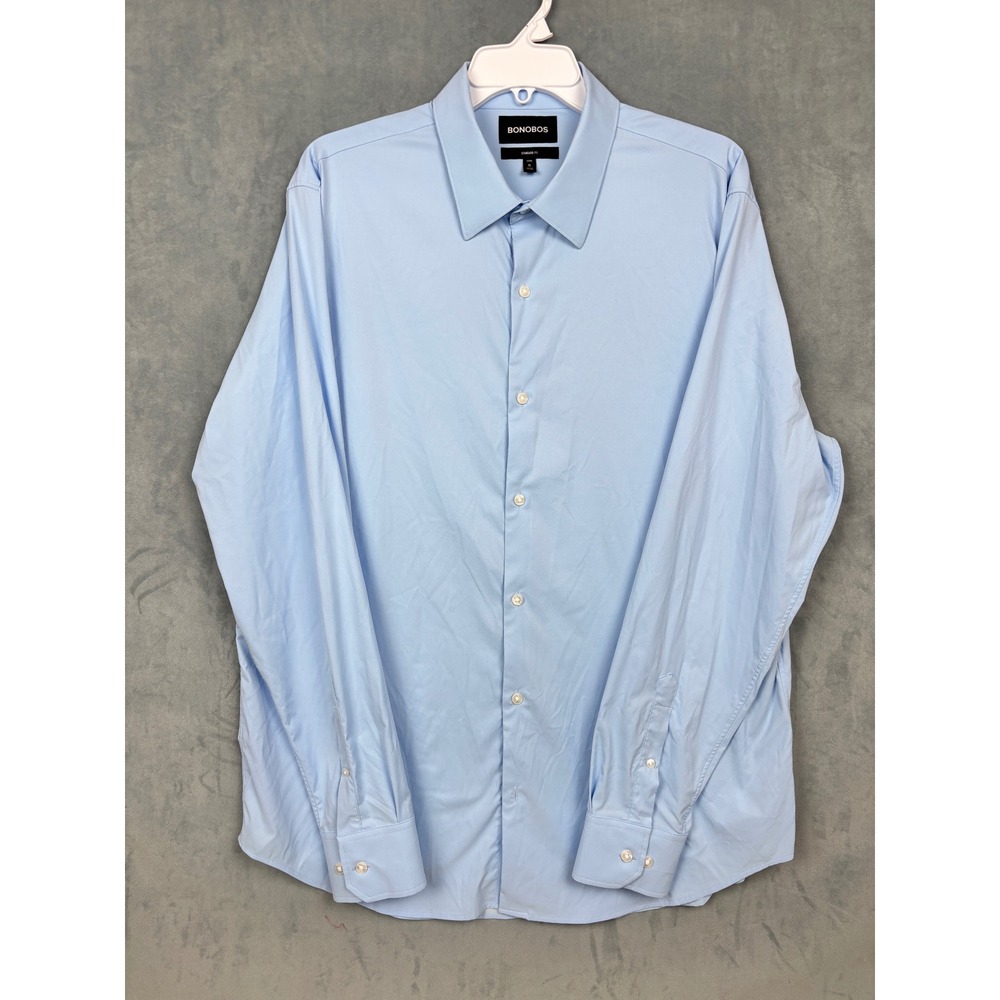Bonobos Mens XL Long Standard Fit Tech Button Down Shirt Light Blue Stretch